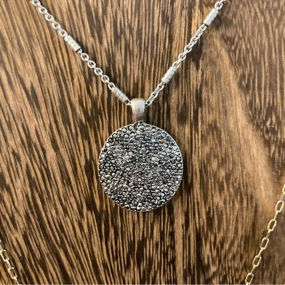 Lucky Brand Silver Gold Disc Layering Necklace Mixed Metal - Picture 5 of 8